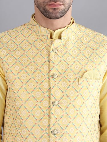 Image of Uri and MacKenzie Men's Silk Blend Kurta Pajama with Designer Ethnic Nehru Jacket /Modi Jacket