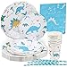 FORMIZON 62 Pezzi Stoviglie per Feste a Dinosauro Tema, Set di Forniture per Feste di Dinosauri, Piatti Tazze Cannucce Tovaglioli per La Festa di Compleanno per Bambini (10 Ospiti-Abbronzante)