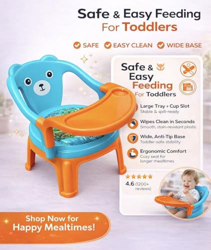 Image of MY LITTLE TOWN Kids Feeding Chair| Musical Chu Chu Chair| Baby Chair| 4-36 Months| Baby Chair| Portable| Booster seat (Sea Green with Orange)
