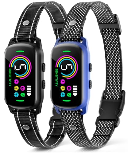 Bark Collar, 2 Pack Dog Bark Collar for Large Medium Small Dogs, Rechargeable Dog Bark Deterrent Devices, Smart Training Collar with Beep Vibration, Anti Barking Device for Dogs (Blue)