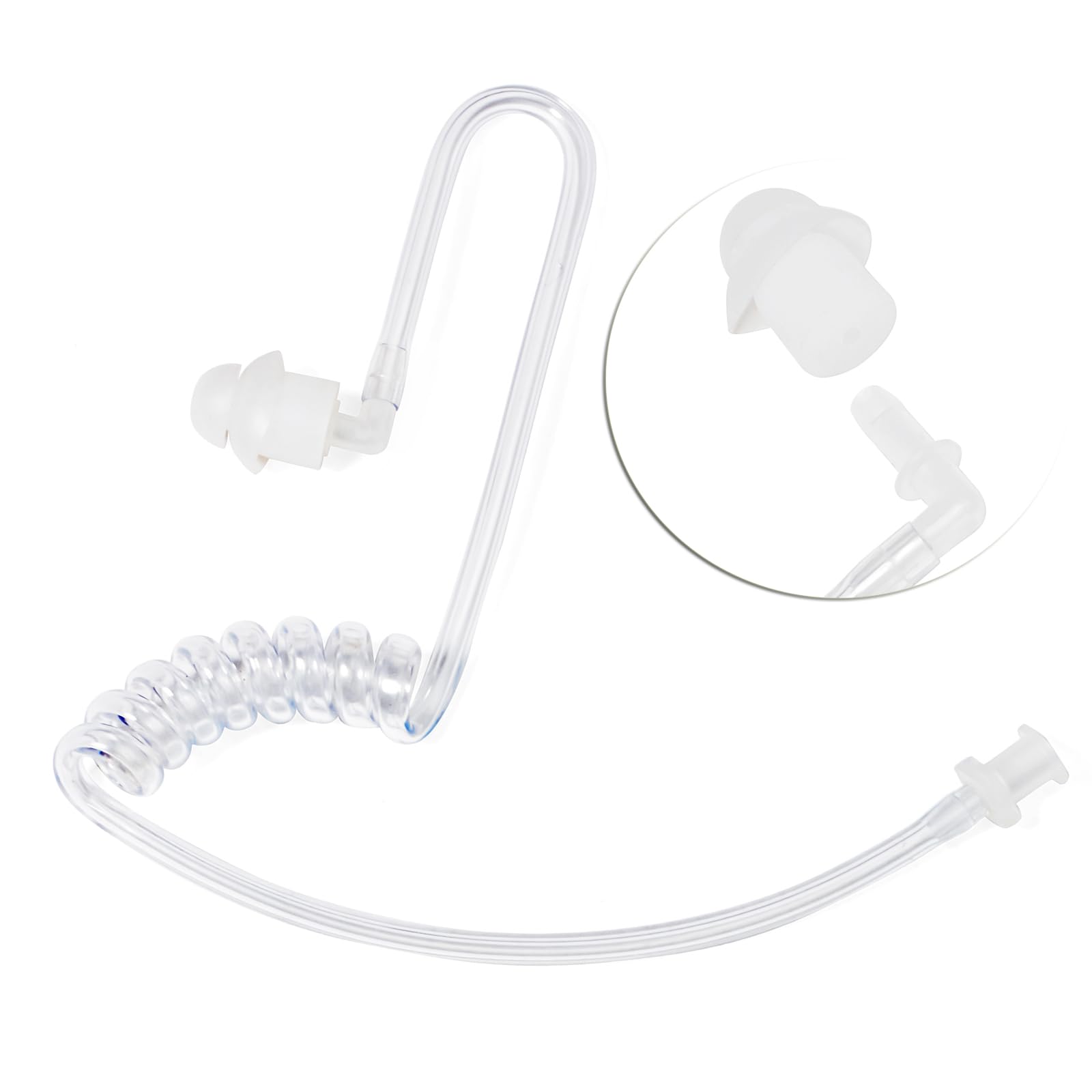 HYS Oreillette Écouteurs Intra-Auriculaires avec Tube Acoustique, 3,5 mm, Transparent, avec Clip de Fixation, Casque de sécurité pour Radio (Noir, écouteurs + 1 tête Champignon Plus Longue)