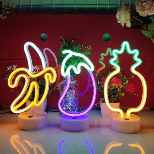 Image of JYWJ Neon Signs with Holder Base,USB or 3-AA Battery Powered Neon Light,LED Desktop Wall Decoration,Various Parties,Decoration of Business Premises(Banana)