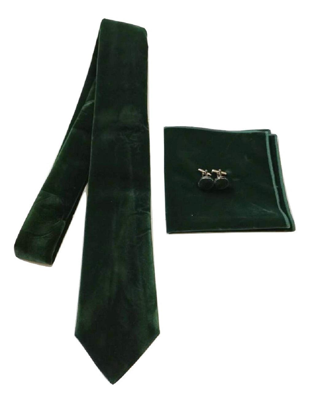 Men's velvet tie +handkerchief +cuff links Set (Dark green)