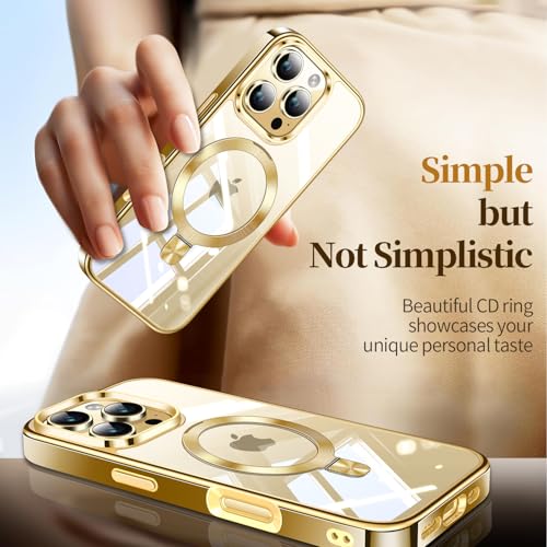 Image of ESTPEAK Titanium Gold CD Mag-Stand Case for iPhone 16 Pro Case with Invisible Magnetic Ring, [Fit for MagSafe] [Never Yellowing] Top Clear Phone Case Cover for iPhone 16 Pro 6.3 inch Men Women