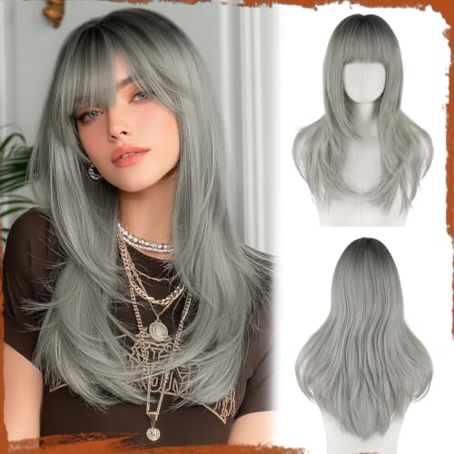 SOFEIYAN Perruque Longue Raie Blonde Cendre 24po Synthétique