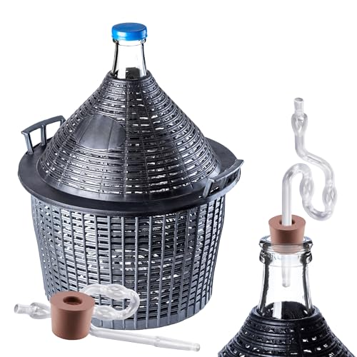 KADAX Lot de ballons en verre de 20 l, avec panier en plastique et accessoires de fermentation, bouchons en caoutchouc, tubes de fermentation, ouverture...