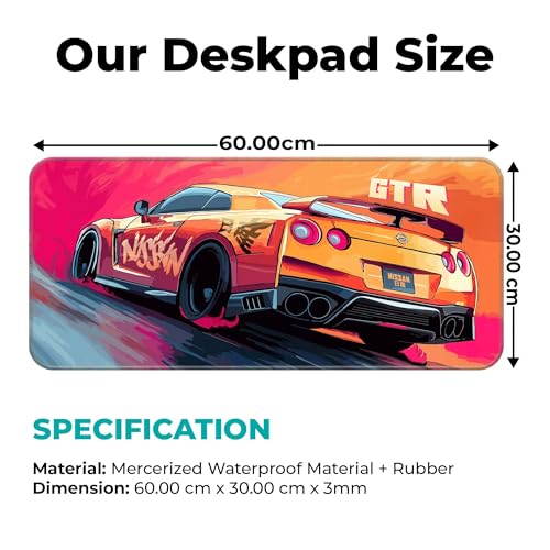 Image of Nisaan GTR Gaming, Extended 60x30CM Large with Stitched Edges, Non-Slip Rubber Base, Perfect for Setup & PC Accessories | Long Gaming Mat