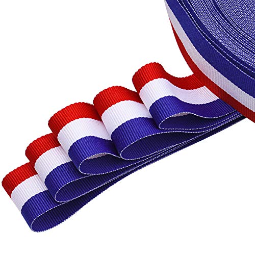 Livder Stripes Fabric Grosgrain Ribbon For Badge Medal Patriotic And Gift Wrapping, 1 Inch, 50 Yard (Blue/ Red/ White) #TOP3