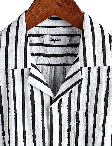 Image of VATPAVE Mens Striped Summer Shirt Casual Button Down Short Sleeve Beach Shirts Cotton Shirts for Men