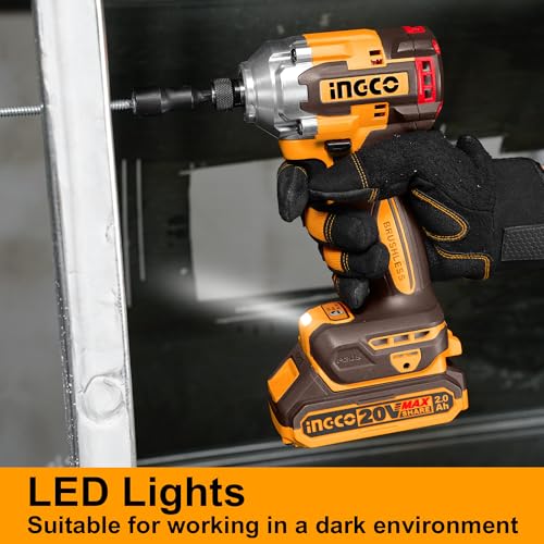 INGCO Impact Driver 285NM and Impact Drill 66NM Twin Pack, 20V Brushless Motor, with 2Pcs 2.0Ah Battery and 1Pcs Charger CKLI20277