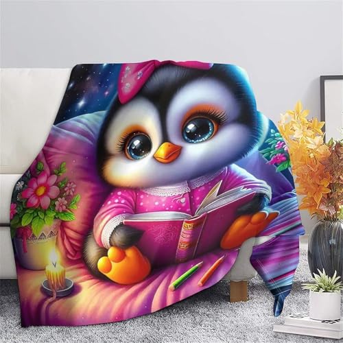 Couverture pingouin imprimée pour camping et voyage, plaid canapé chaud