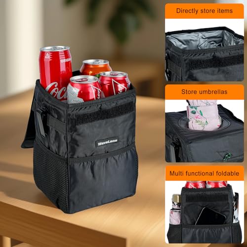 Image of Car Trash Can with Lid - Car Trash Bag Hanging Waterproof with Storage Pockets, Collapsible and Portable Multipurpose Trash Bin for Back /Front Seat /Console, 1.85 Gallons, Black
