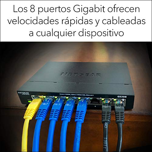 NETGEAR-Switch-8-Puertos-Gigabit-Unmanaged-GS308-Switch-Ethernet-domestico-Switch-de-Oficina-Plug-and-Play-carcassa-metalica-Montaje-sobremesaPared