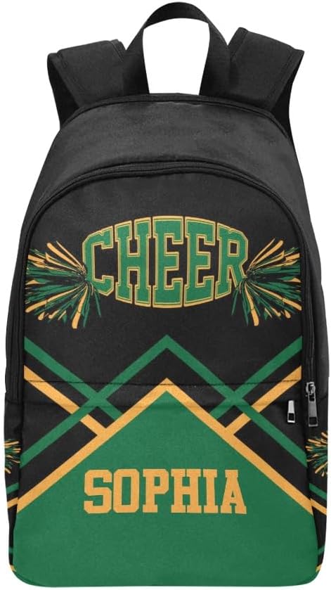 Personalized Cheer Cheerleader Gold Green Backpack with Name Custom Travel Bag for women Men