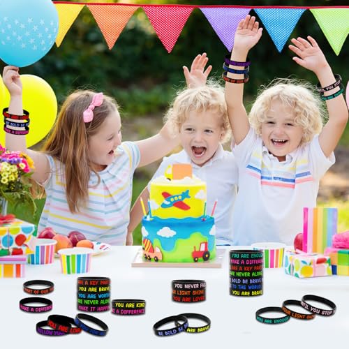 Image of JUNEBRUSHS 64pcs Motivational Silicone Bracelets Bulk Black Colored