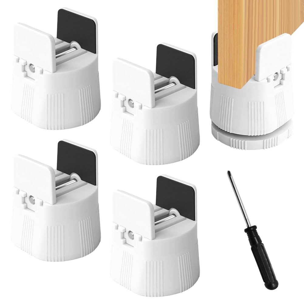 Podwyższenie mebli 6-8 cm, 4 sztuki, regulowane podwyższenie stołu, kwadratowe podwyższenie mebli o szerokości 1-50 mm, z zaciskiem śrubowym, do dużych obciążeń, podwyższenie mebli (białe)