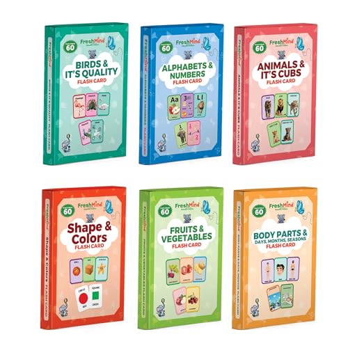 Image of Fresh Mind Toys Flash Cards for Kids, Set of 6 | Preschool Learning Activities | Educational Toy | 6-in -1 Learning Flash Card | 180 Cards | Easy Learning Educational Flash Cards for Kids