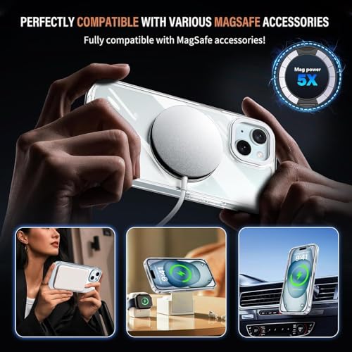 Image of Enflamo Hard Clear Rotaing Stand Shockproof Transpareant Magnatic Case Cover for iPhone 15 /14 | Ultra Hybrid Camera Bump Protection