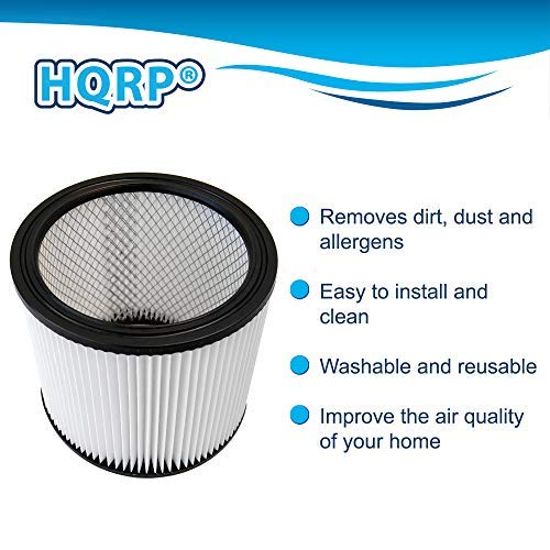 HQRP 2-Pack H12 Cartridge Filters For Shop-Vac 903-04 Wet/Dry Vacuum – Washable & Reusable