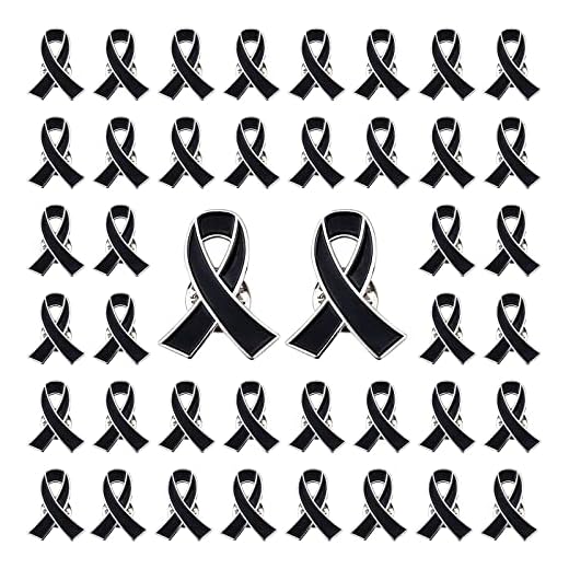 WANDIC Alfiler de Cinta Negra, PC 50 Prendedores de Solapa de Esmalte de Conciencia de Melanoma de Metal Clásico Insignia de Broche de Cinta Premium para el Día del Recuerdo de Luto