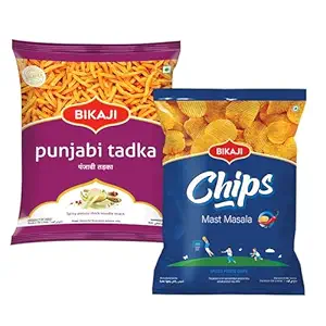 Bikaji Potato Chips Mast Masala & Punjabi Tadka Combo – 280g | Ready to Eat Indian Namkeen | Crunchy Tea-Time Snack, Bar Snack & Party Mix | Spicy Indian Munchies for Sharing & Everyday Snacking