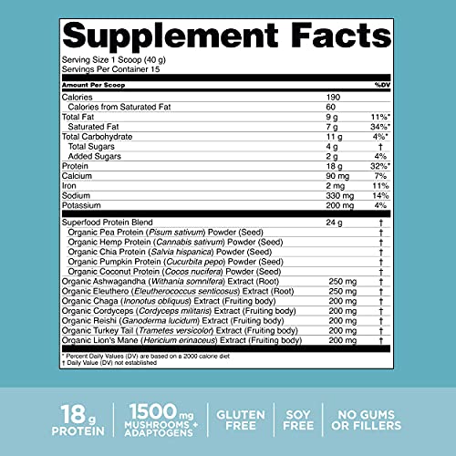 Four Sigmatic Superfood Organic Plant-Based Protein With Chaga Mushroom & Ashwagandha, Canister, Sweet Vanilla, Peanut Butter, And Creamy Cacao #TOP5