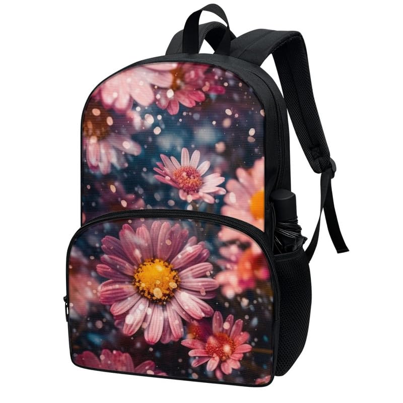 17in Daisy Polka Dot Backpack Lightweight Pink Aesthetic Gerbera Flowers Bookbags Travel Picnic School Bag for Children Aged 6-18 for Elementary High School Kids2
