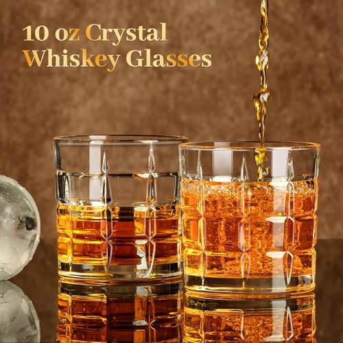 Image of Big Sqaure Whiskey Glasses Set of 2, Old Fashioned Cocktail Glass, 10 OZ Whiskey Glasses, Bourbon Glasses, Glasses for Scotch, Liquor Vodka, Bourbon, Valentines Day Gifts for Him, Boyfriend