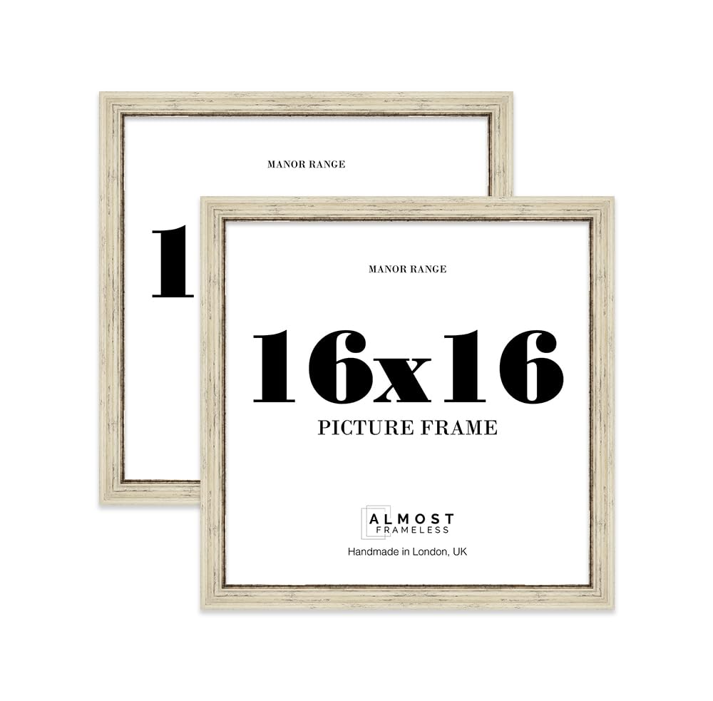 16x16 Picture Frame, Display 16x16 Pictures (40.6 x 40.6cm) - Distressed Cream Bold 42mm Edge Gallery Wall - 2 Pack — image 1