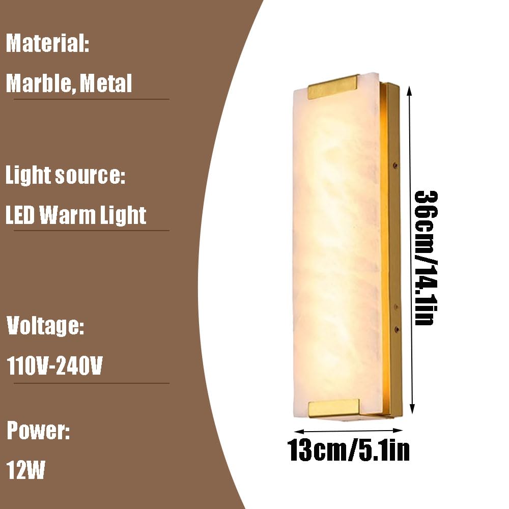 Applique rettangolare da 14,1 pollici in alabastro, lampada da parete in stile nordico, applique in metallo con sorgente luminosa a LED, apparecchi di illuminazione a parete per corridoio, sogg