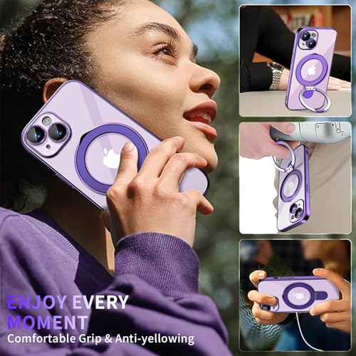Image of Magnetic for iPhone 15 Case with Invisible Stand[Compatible with MagSafe][Full Camera Lens Protector][Military Drop Protection] Shockproof Not Yellowing Clear Slim Soft for Women Men