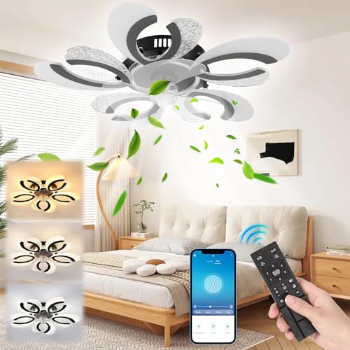 Reviews y listado de Ventiladores de techo economicos disponible en línea. 37 Ventilador De Techo con Luces, APP & Control Remote, Motor Reversible, 24'' Retráctiles Lampara De Techo Ventilador Con 3 Colores Luz Regulable y 6 Velocidad De Viento Para...