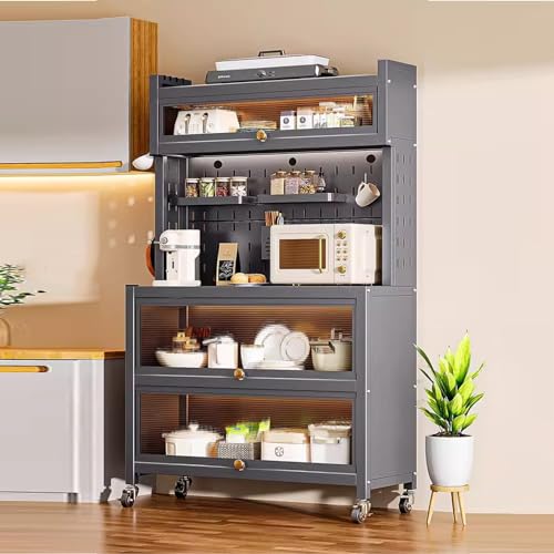 BREZO 5-Tier Kitchen Baker's Rack with Flip Door Cabinet, Multi-Functional Microwave Stand, Kitchen Storage Cabinets, Sideboards (Color : A)
