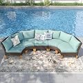 PHI VILLA 3-Piece Half-Moon Patio Furniture Set, Outdoor Curved Sectional Sofa Conversation Set with Cushions, Wicker Modular Couch for Garden, Deck, Backyard, Aqua Blue