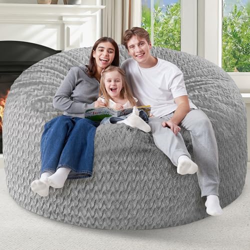 Image of HABUTWAY 5FT Bean Bag Chair,Giant Bean Bag Chairs for Adults,Big Bean Bags with Memory Foam Filled, Large Beanbag Chairs with Chevron Plush Cover-Grey