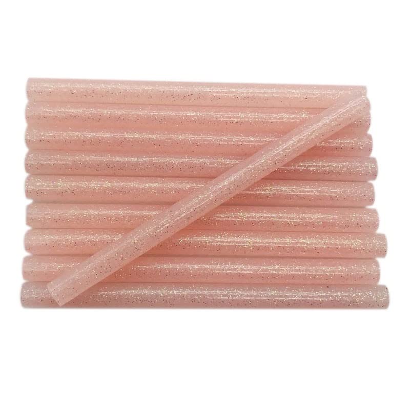 Bastoncini di colla colorata a caldo, 7 mm, glitter rosa chiaro per riparazione artigianale elettrica, 10 pezzi