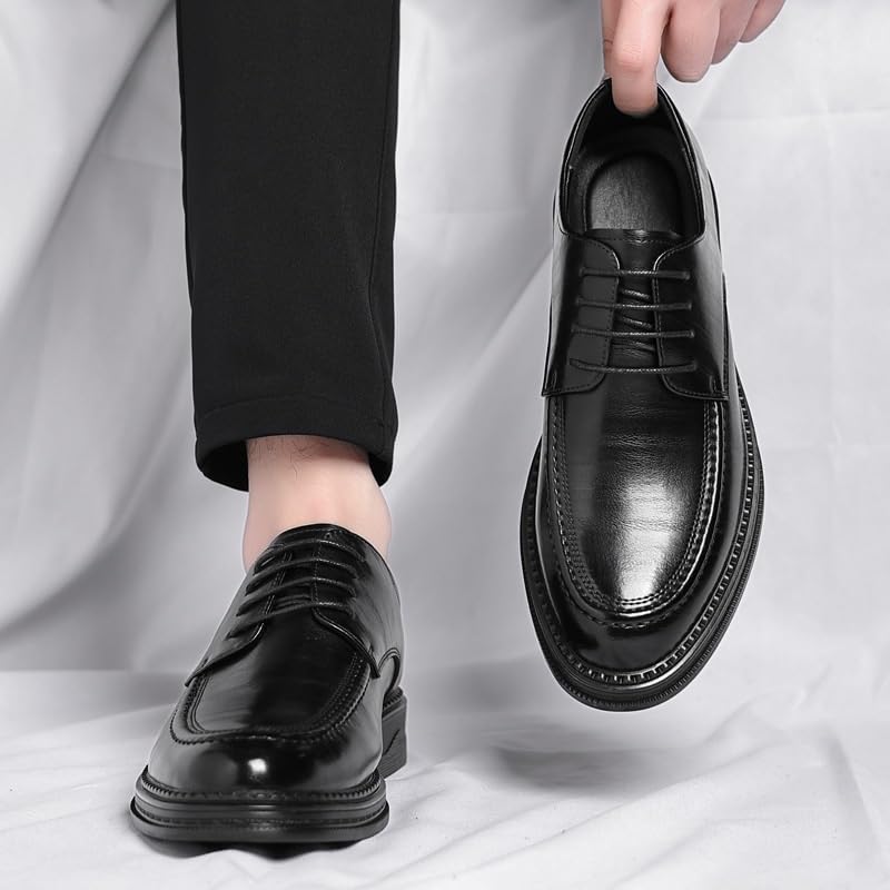 Men's Fashion Non Slip Mid Chunky Heels Formal Dress Oxfords Modern Leather Pointed Toe Low Top Work Dress Shoes for Men3