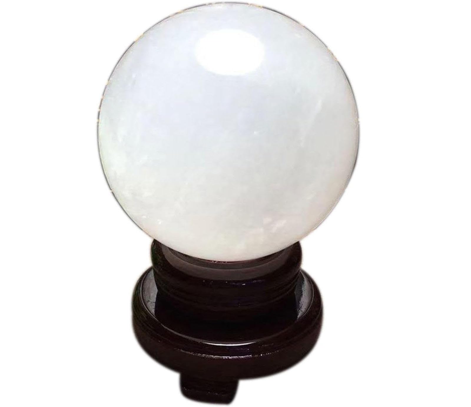 BHBHCPZGR Crystal Ball with Wooden Stand Quartz White Calcite Ornament Witchcraft Home Office FengShui Decoration,18cm/7.1in
