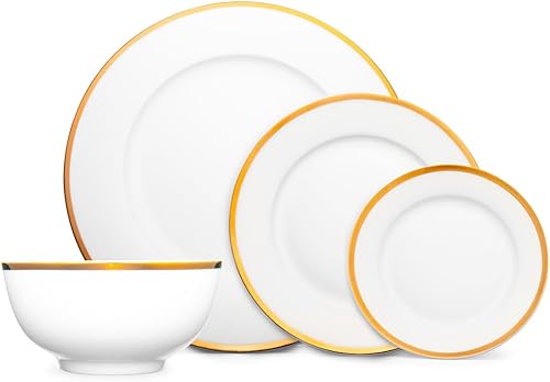 Godinger Juego de vajilla Juego de 16 piezas, 4 platos llanos de 10.5 pulgadas, platos de ensalada de 8 pulgadas de 6 pulgadas, cuencos de 6