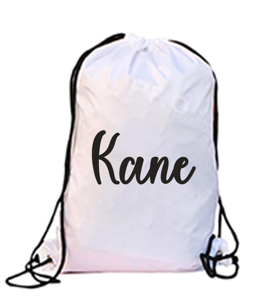 Personalised Name Rucksack Bag Swimming School Sports PE Drawstring Gym & Swimming Bag (White (Personalised))