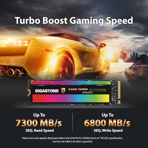 Image of Gigastone Game Turbo PCIe Gen4x4 SSD 1TB, Speed Up to 7,300MB /s with SLC Caching Gaming /PC /Desktop /Laptop 5-Year Warranty M.2 NVMe PCIe 4.0 2280 Internal Solid State Drive