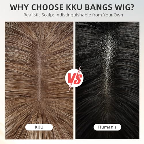 Image of KKU 16 Inch Human Hair Wig,Human Hair Wigs,Human Hair Wig With Bangs, Lady Wigs Human Hair, Real Hair Wigs For Women