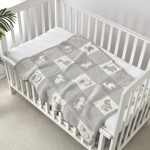 Image of CREVENT Soft Warm Chenille Blanket 30x40 Inches for Girls Boys Baby Essential Baby Shower Gift Animal Grey 75x100cm