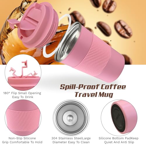 Image of Stainless Steel Travel Coffee Mug with Lid, Vacuum Insulated Leak Proof Cup | Double wall vacuum insulation keeps drinks hot or cold for hours. Leak proof lid and non-slip grip for travel, office and car