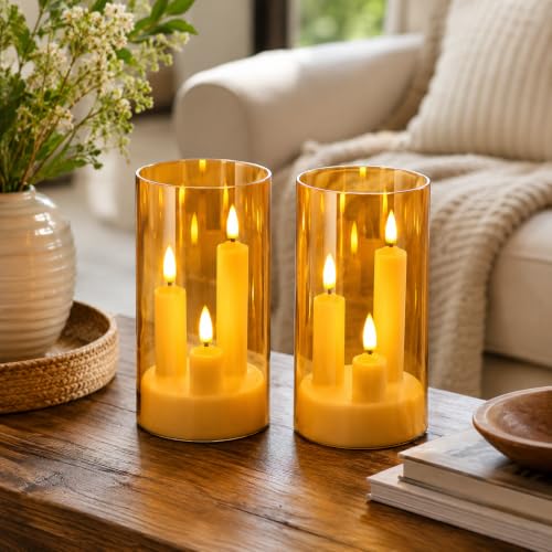 Image of 2 Pack 3D Wick Flameless Taper Candles, Champagne Transparent Acrylic Cover, Remote Control Flickering LED Candles, Battery Operated Electric Candles for Wedding Party Christmas Home Table Decor.