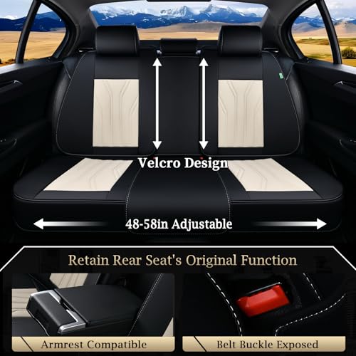 Image of FLORICH Rear Automotive Seat Covers Leather Car Seat Covers Waterproof Back Seat Cover Universal Seat Cushion Protector for Most Cars Trucks SUV-Black&Beige