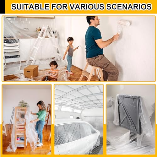 ZENOWICK 12 Pack Plastic Drop Cloth, 9x12 Ft Plastic Sheeting for Painting miniatura 4