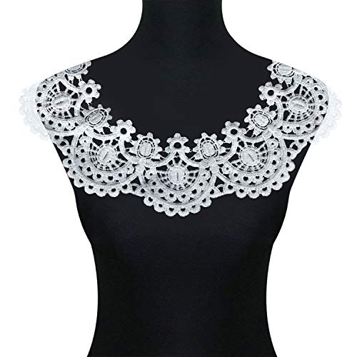 Homeidol 4Pcs White Embroidered Lace Neckline Collar Floral,4 Style For Scrapbooking Embossed Sewing/ Wedding Dress Motif Applique Diy Clothing #TOP6