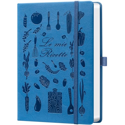 HwxBen Ricettario Vuoto da Compilare con Indice e Sezioni, Libro di Cucina Copertina Rigida 14,5x21 cm, Quaderno per Ricette Fatte in Casa – Blu