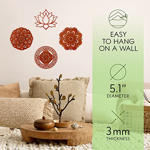 Wood Wall Decor 4In 1 Mandala Set- Hanging Wood Wall Art With Engraved Design, Flower Of Life Wooden Decoration - Sacred Geometry Wall Art For Home Or Yoga Studio , Cafe, Office (4 In 1 Set, 5.11 Inches H/W) #TOP2